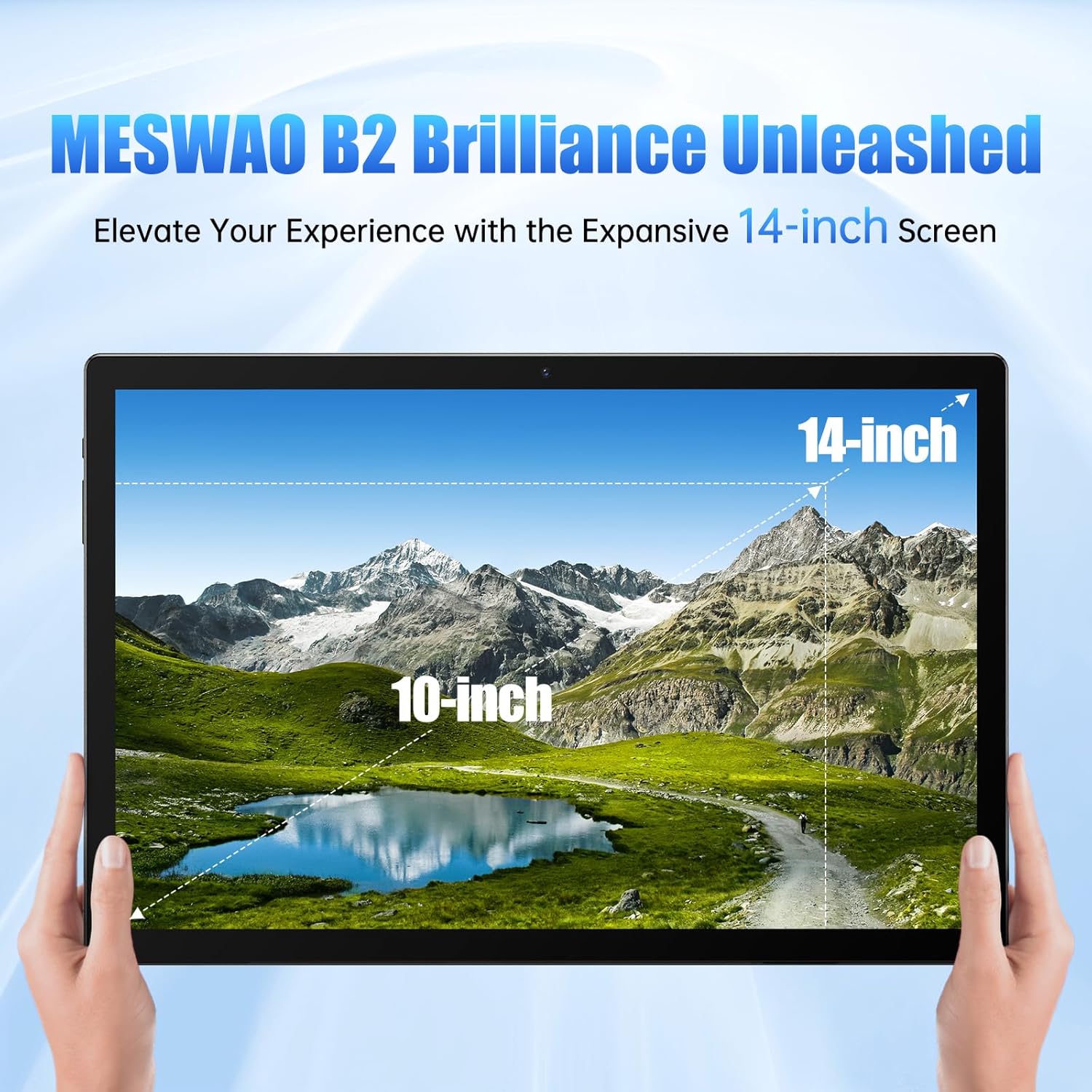 MESWAO Android 14 inch Tablet, Large Tablet with 1920x1200 IPS FHD Big Screen Display, 8Core CPU, RAM 6GB, ROM 128GB, Max 1TB TF Card Supports, 12000mAh All-Day Big Battery Life, Wi-Fi 6, 2025, Gary