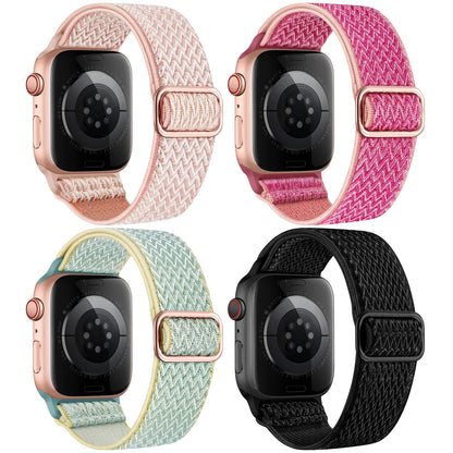 4 Pack Stretchy Nylon Band Compatible with Apple Watch Bands for Men Women 44mm 40mm 41mm 42mm 45mm 46mm 49mm 38mm, Braided Solo Loop Elastic Strap for iWatch Ultra 3 2 Series 11 10 9 8 7 6 5 4 SE 3