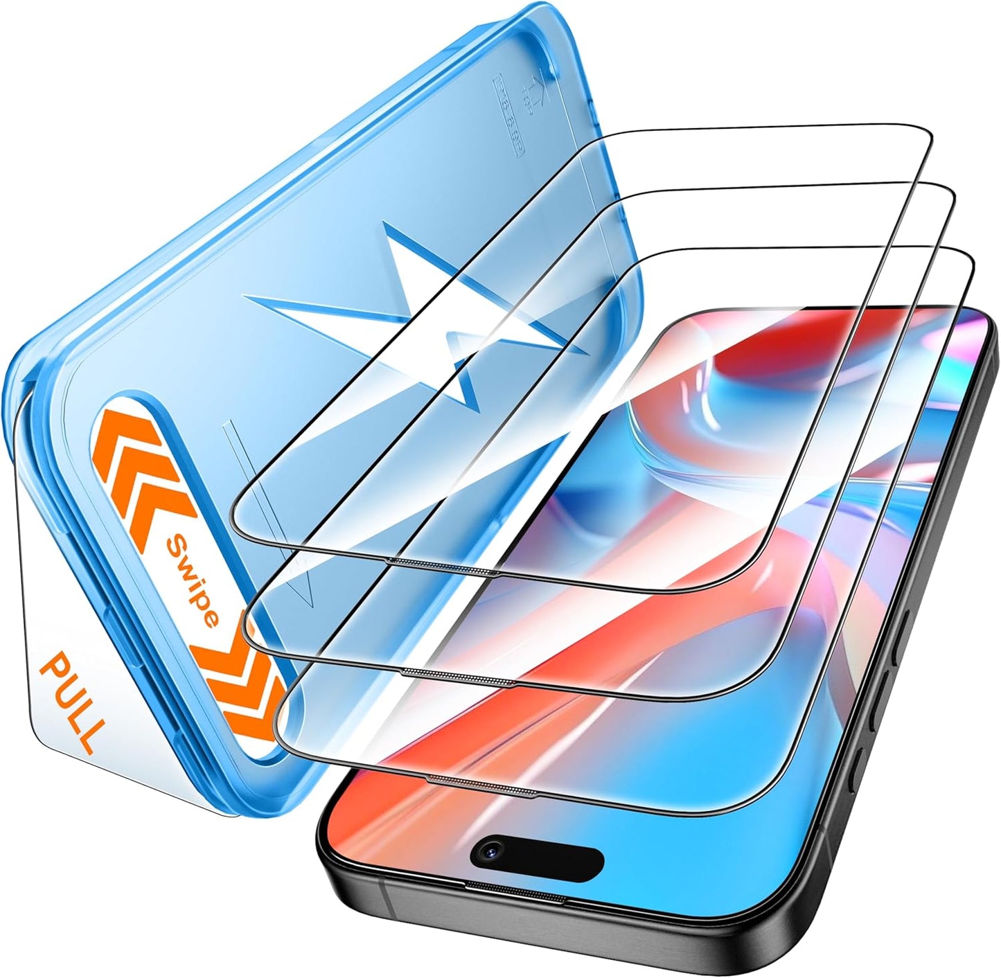 Mkeke for iPhone 16 / iPhone 15 Screen Protector 3 Pack [9H+ Tempered Glass] [15FT Military-Grade Drop Protection] Shockproof Full Edge Coverage