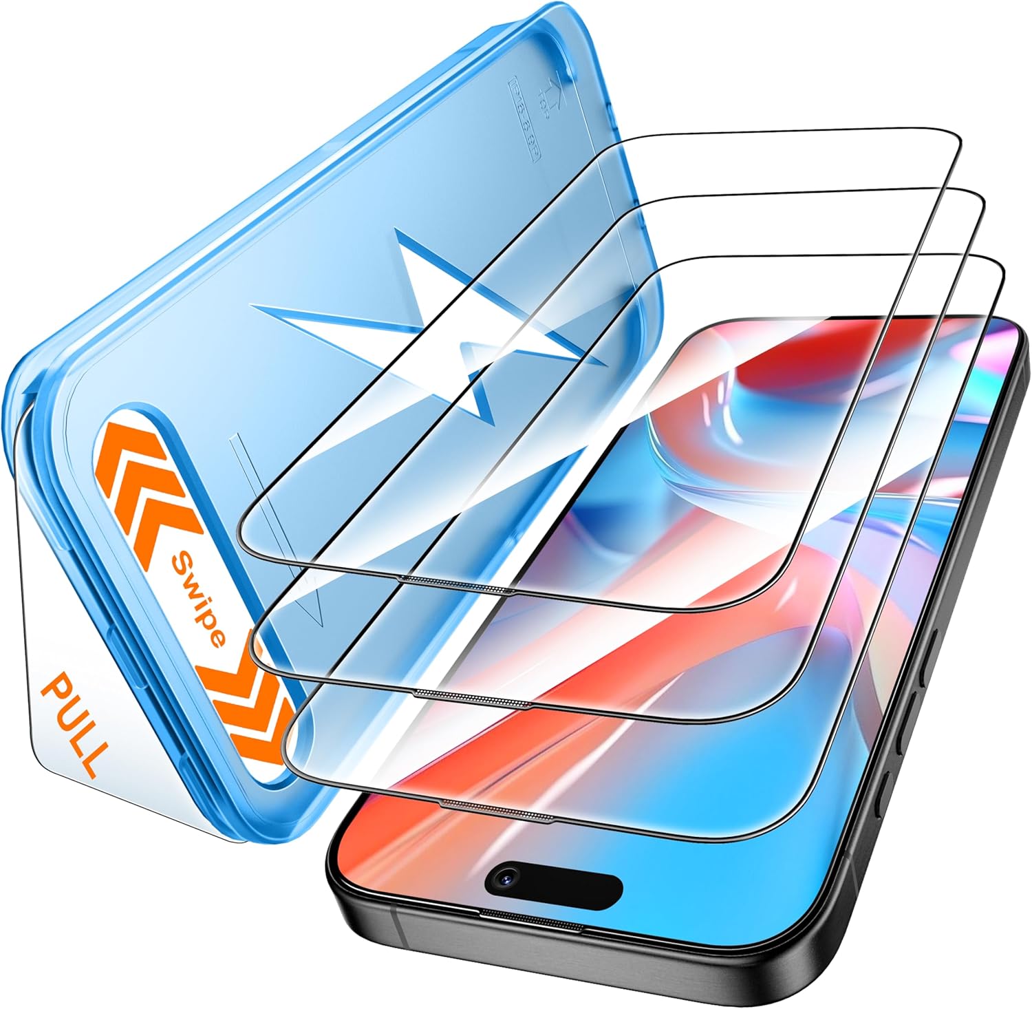Mkeke for iPhone 16 / iPhone 15 Screen Protector 3 Pack [9H+ Tempered Glass] [15FT Military-Grade Drop Protection] Shockproof Full Edge Coverage