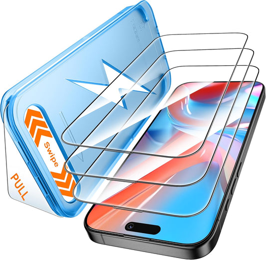 Mkeke for iPhone 16 / iPhone 15 Screen Protector 3 Pack [9H+ Tempered Glass] [15FT Military-Grade Drop Protection] Shockproof Full Edge Coverage