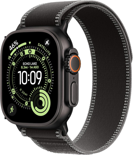 Apple Watch Ultra 3 [GPS + Cellular 49mm] Running & Multisport Smartwatch w/Rugged Titanium Case w/Black/Charcoal Trail Loop - M/L. Satellite Communications, Advanced Health & Fitness Tracking