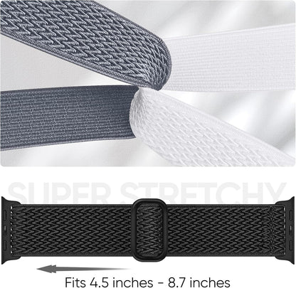 4 Pack Stretchy Nylon Band Compatible with Apple Watch Bands for Men Women 44mm 40mm 41mm 42mm 45mm 46mm 49mm 38mm, Braided Solo Loop Elastic Strap for iWatch Ultra 3 2 Series 11 10 9 8 7 6 5 4 SE 3