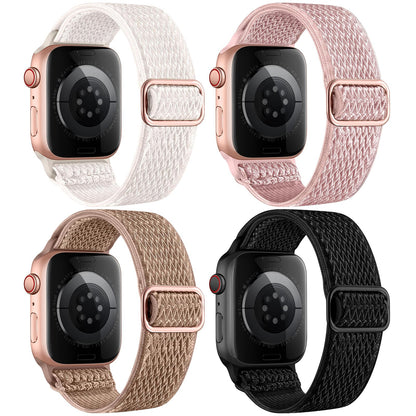 4 Pack Stretchy Nylon Band Compatible with Apple Watch Bands for Men Women 44mm 40mm 41mm 42mm 45mm 46mm 49mm 38mm, Braided Solo Loop Elastic Strap for iWatch Ultra 3 2 Series 11 10 9 8 7 6 5 4 SE 3
