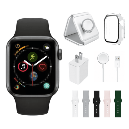 Restored Apple Watch Series 5 Bundle - 44mm GPS Space Gray (2019) - 3-in-1 MagSafe Charger, Protective Case & 6 Bands Included (Refurbished)